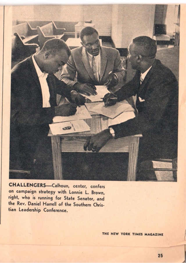 April 17, 1966 Wilcox County strategy session with State Senate candidate Lonnie Brown, Walter J Calhoun, candidate for Sheriff and SCLC leader Daniel Harrell 